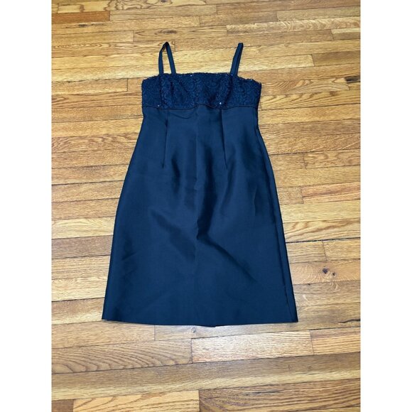 Talbots Womens Cocktail Party Dress Sz 6p Petite Black Silk Cotton Sequined Lace - Picture 1 of 9